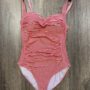 Nip tuck tummy control swim red white stripe sz 6